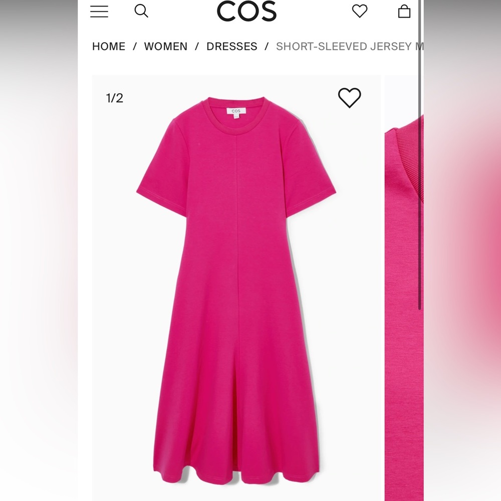 COS hot pink short-sleeve jersey midi dress
